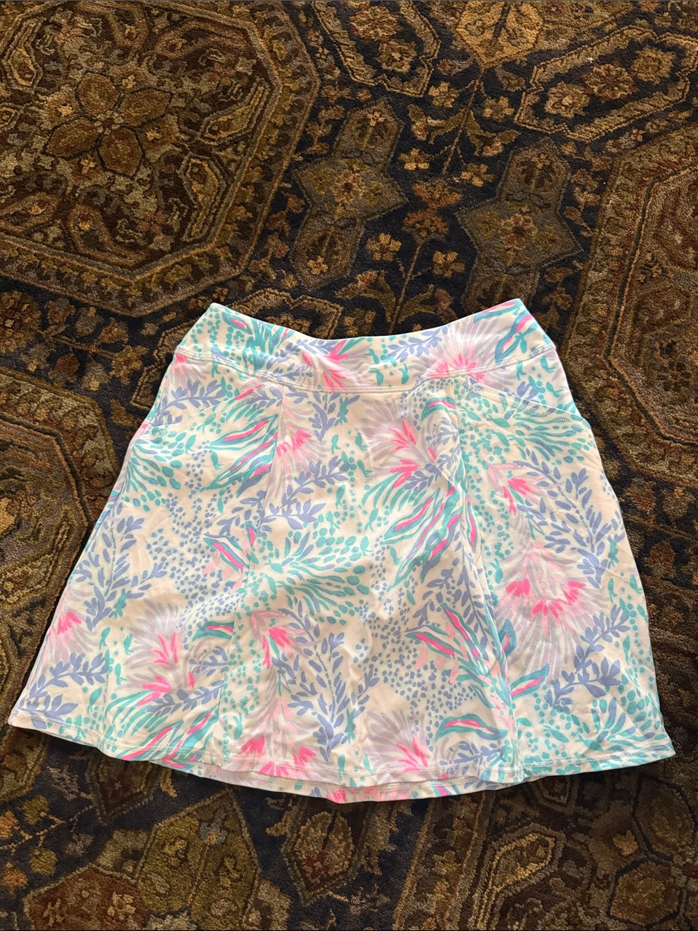 Lilly Pulitzer White Skirt with Pink, Aqua & Lavender Floral Print